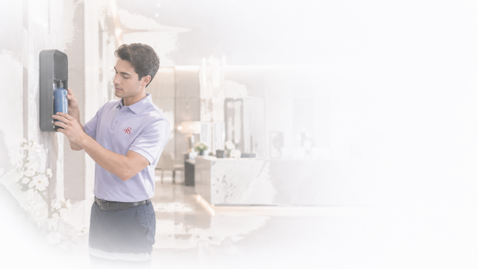 Técnico de Aroma Solutions realizando una recarga del equipo